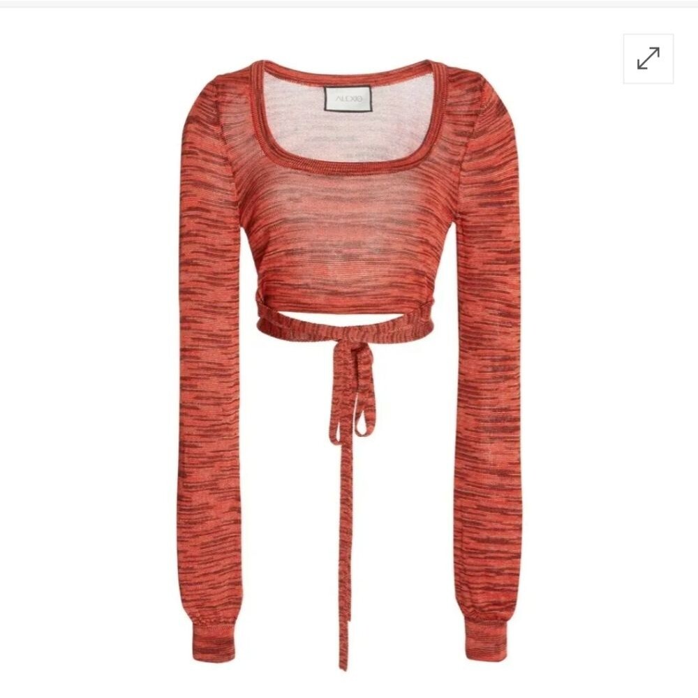 Alexis Loli Space-Dyed Knit Scoop Neck Long Sleeve Crop Top Women's Size Medium